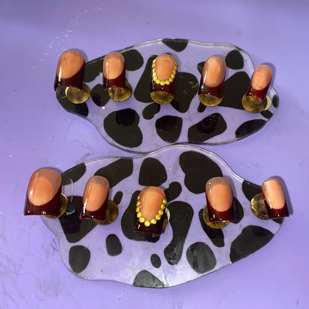 Beautiful homemade press on nails burgundy medium size short press on nails